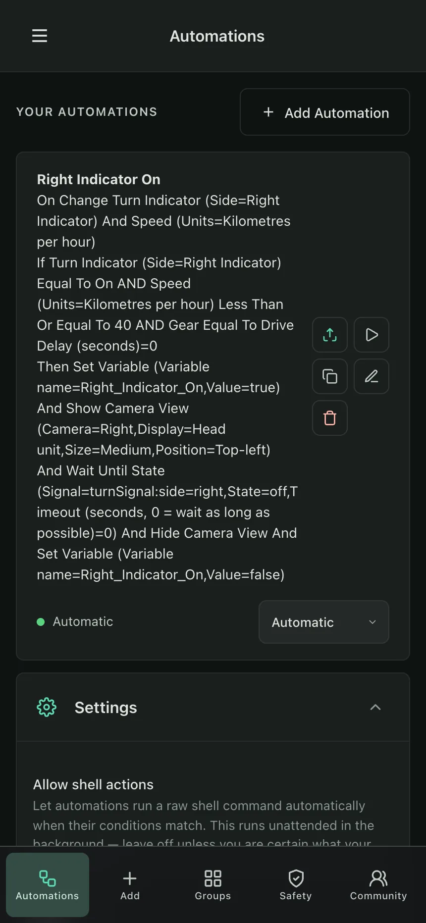OverDrive Automations screen